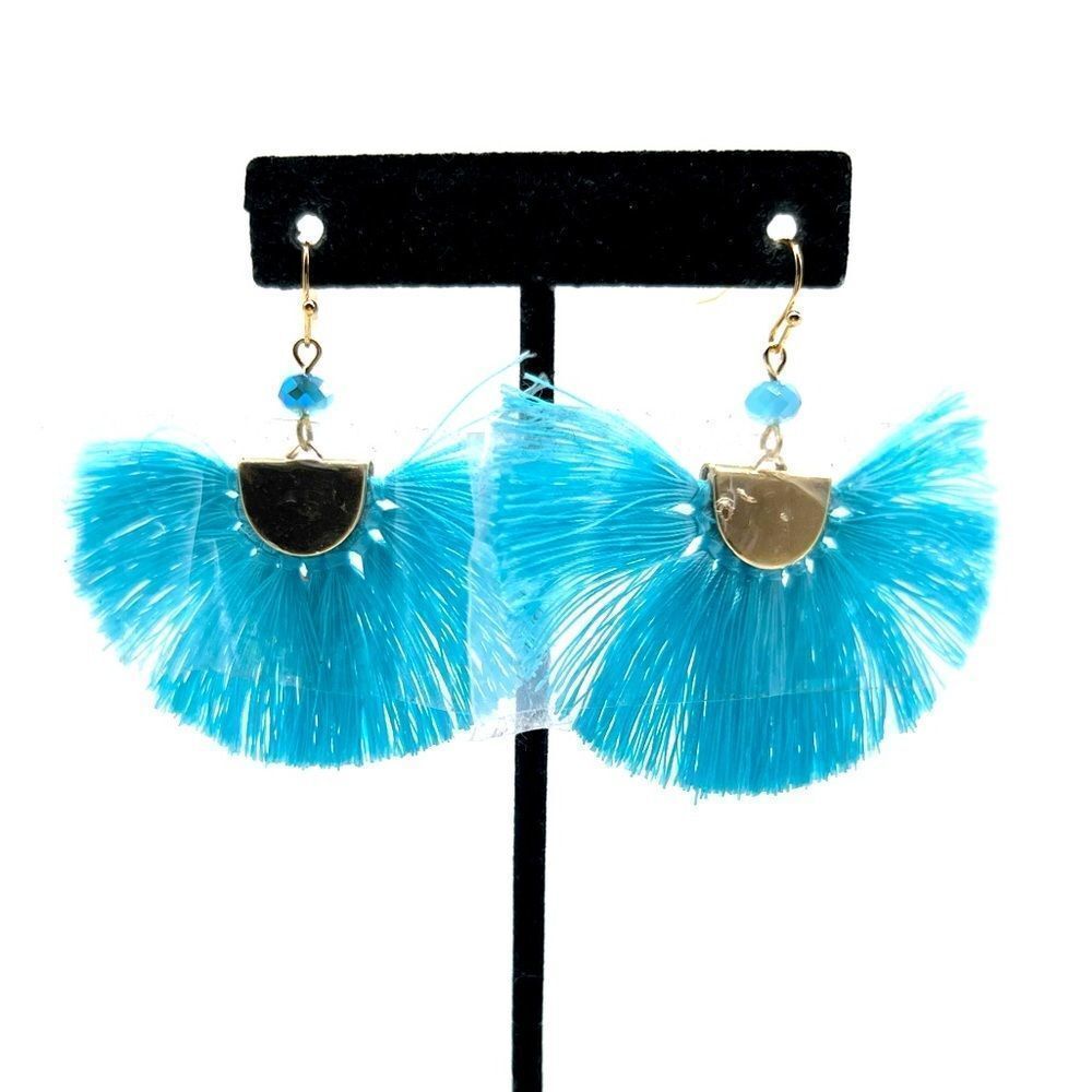 Blue Boho Tassel Fan Earrings NWOT